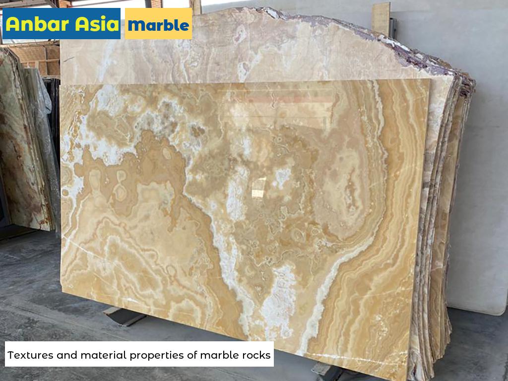 Textures and material properties of marble rocks